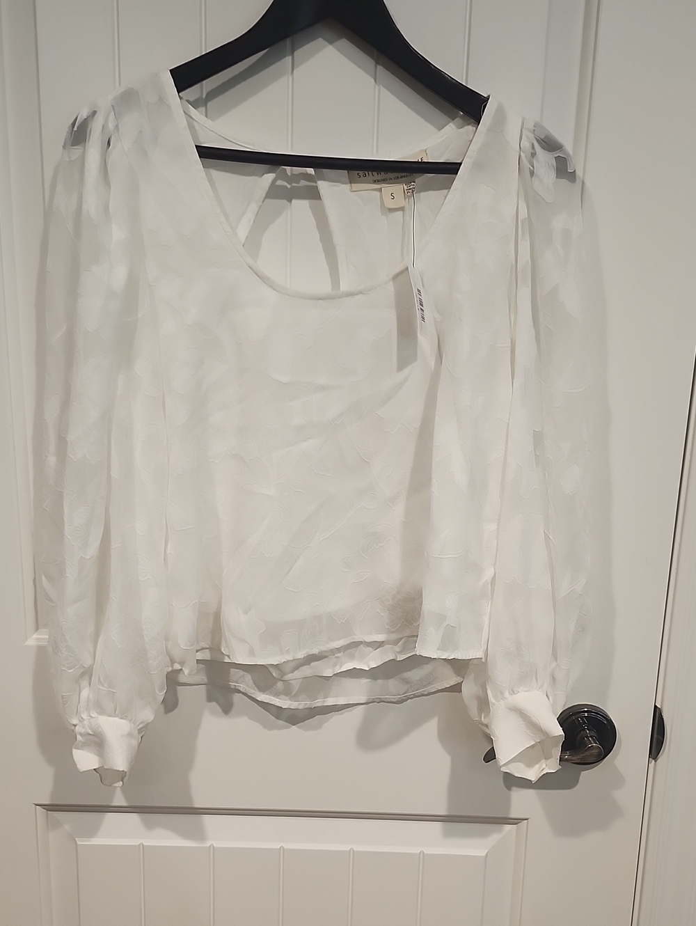 Salt Water LUXE White Sheer Puff-Sleeve Blouse